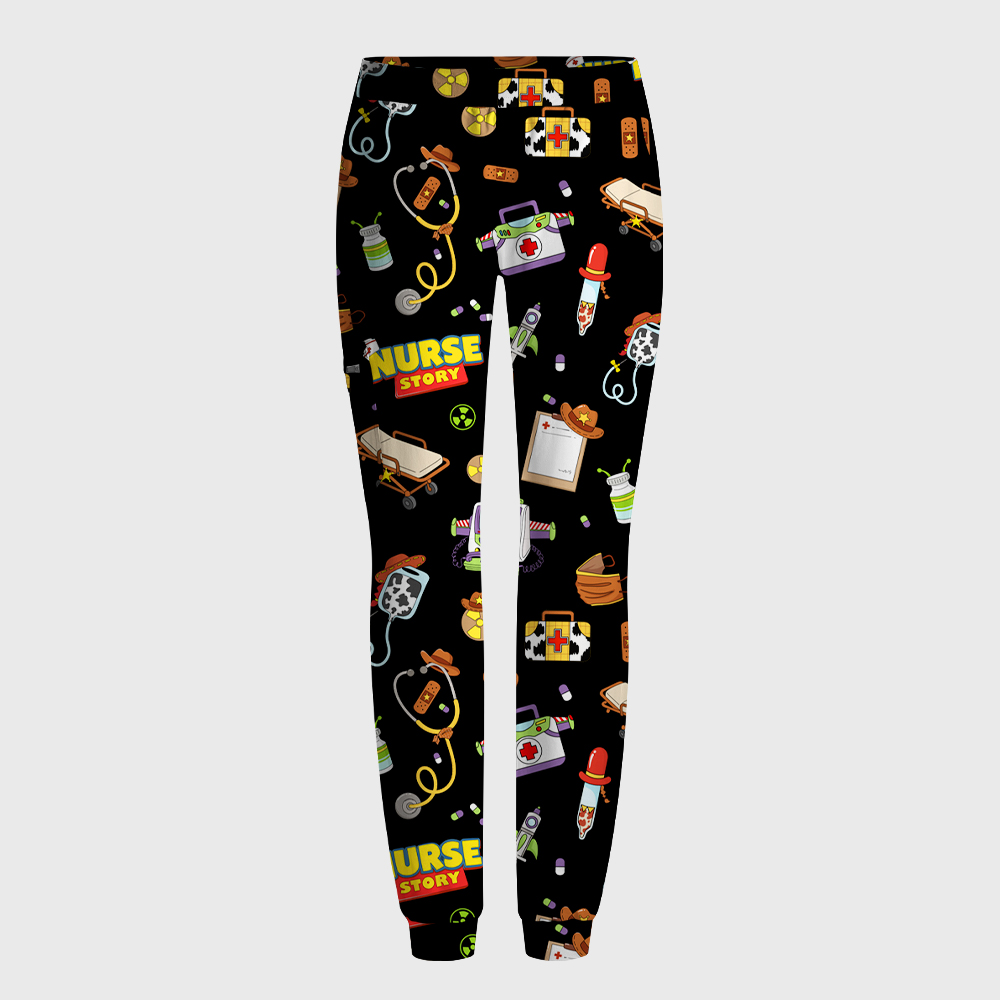 Cartoon Medical Equipment Print Nurse Scrub Set