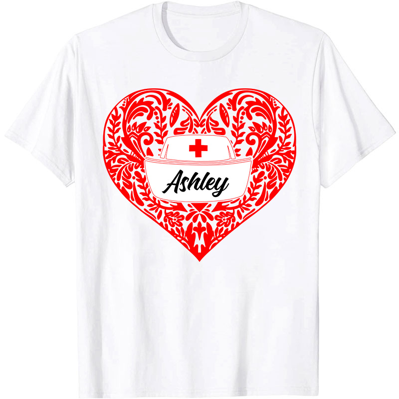 Personalized Name Nurse Cap In Heart Nurse T-Shirt