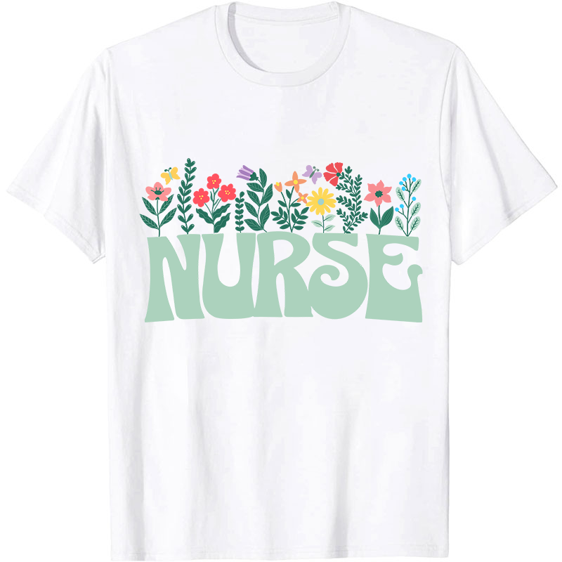 Butterflies And Flowers Nurse T-Shirt