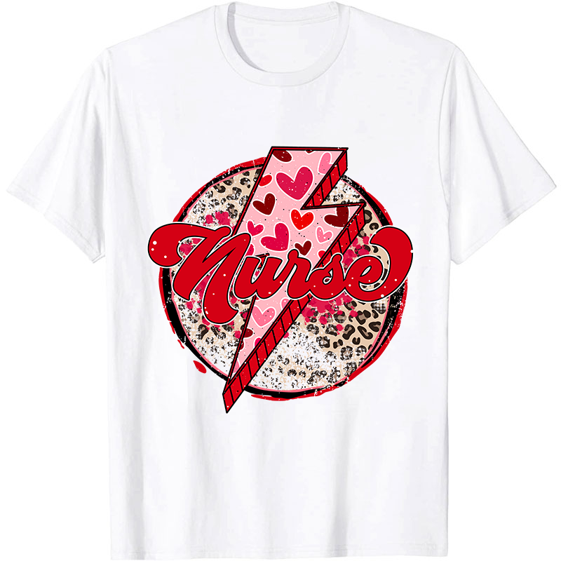 Pink Leopard Lightning Nurse T-Shirt