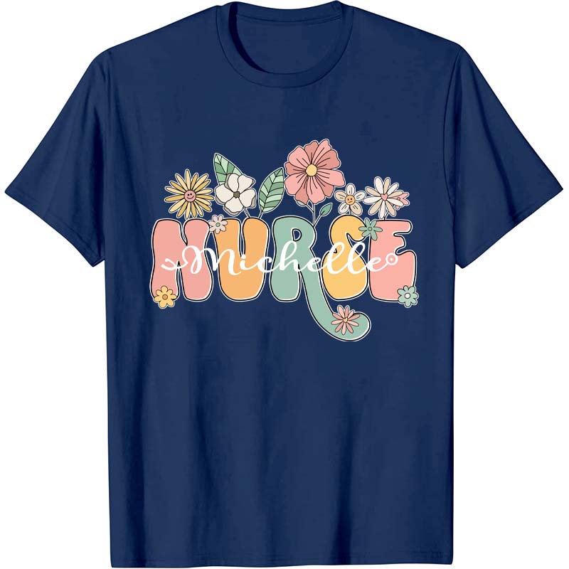 Personalized Name Wildflowers Nurse T-Shirt