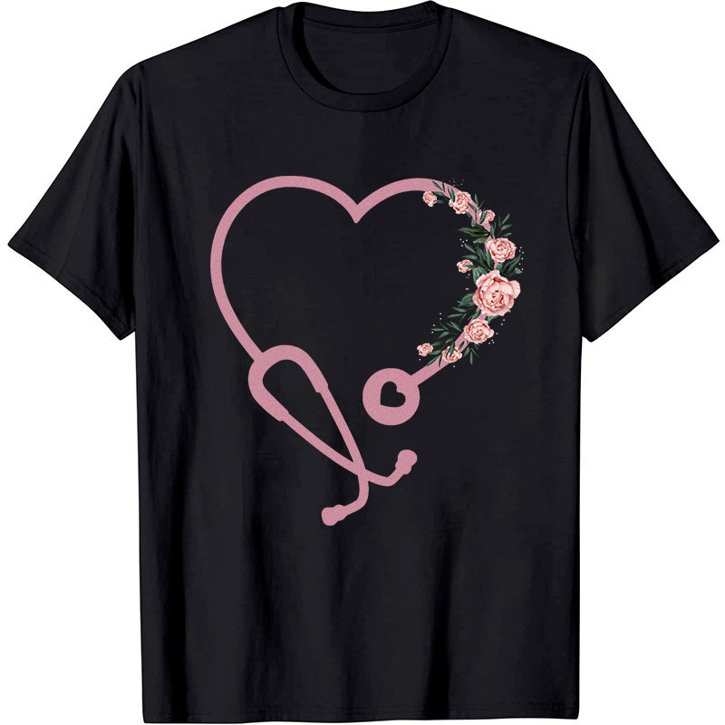 Romantic Rose Stethoscope Nurse T-Shirt