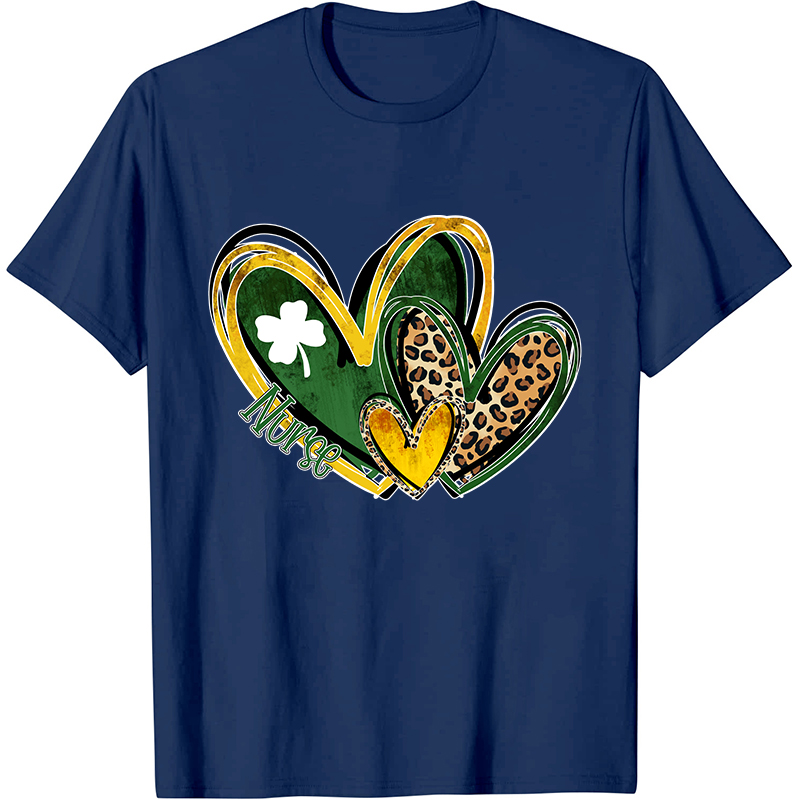 St.Patricks Leopard Heart Nurse T-Shirt