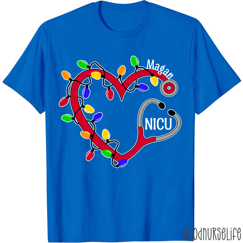 Personalized Christmas Lights Nurse T-Shirt