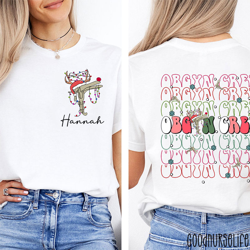Personalized Christmas Obgyn Crew Nurse Two Sided T-Shirt