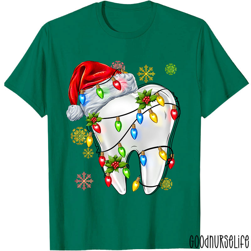 Santa Hat Christmas Lights Dental Nurse T-shirt