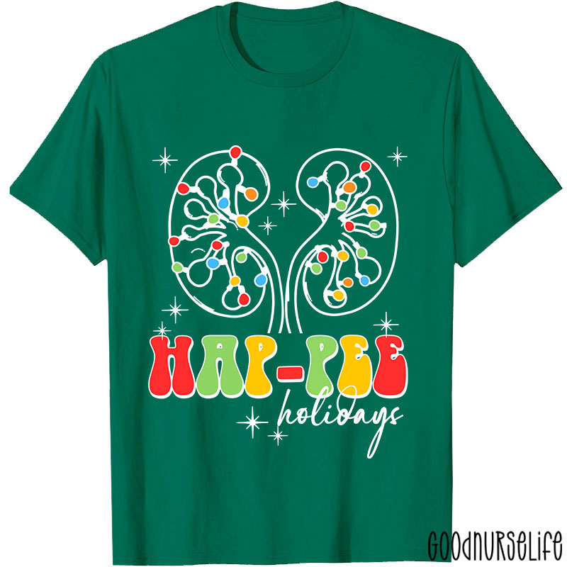 Kidney Christmas Lights Hap Pee Holidays Nurse T-shirt