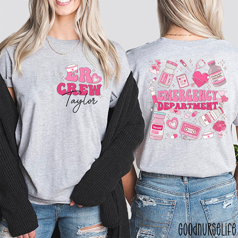 Personalized Emergency Department Valentine Emergency Room Nurse Two Sided T-Shirt