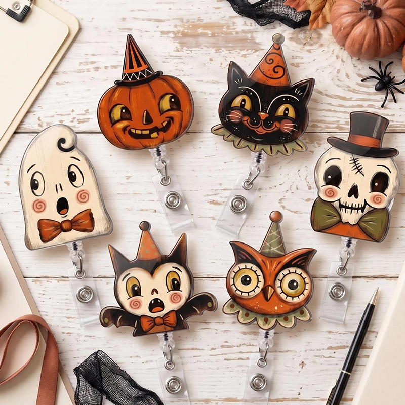 Vintage Retro Halloween Character Badge Reel