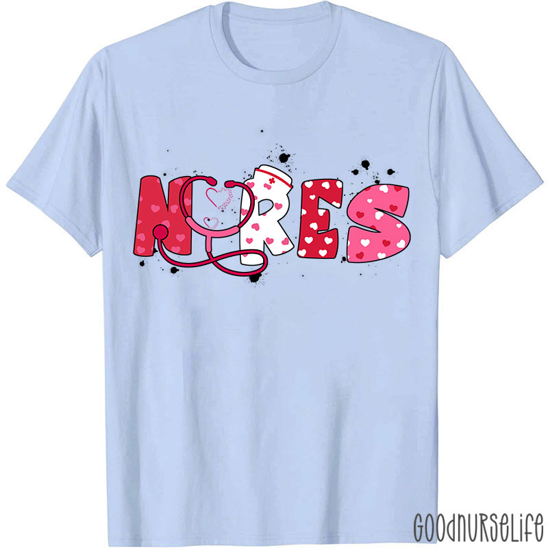Pink Heart Valentine Vibes Nurse T-Shirt
