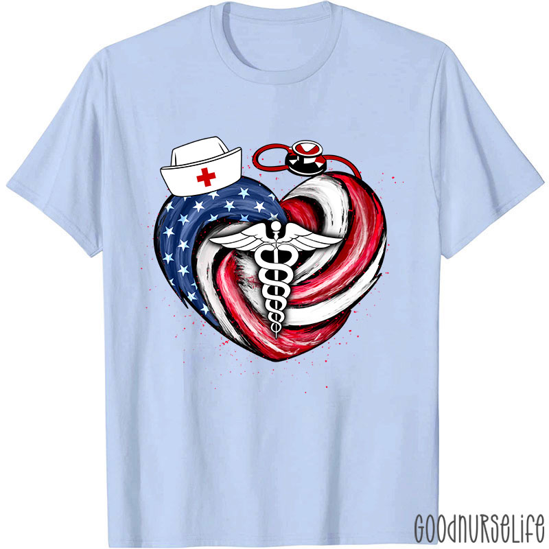 Heart-Shaped Stars And Stripes Vortex Nurse T-Shirt