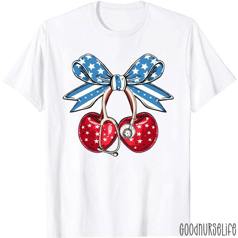 Cherry Coquette Bow 4th Of July Nurse T-Shirt