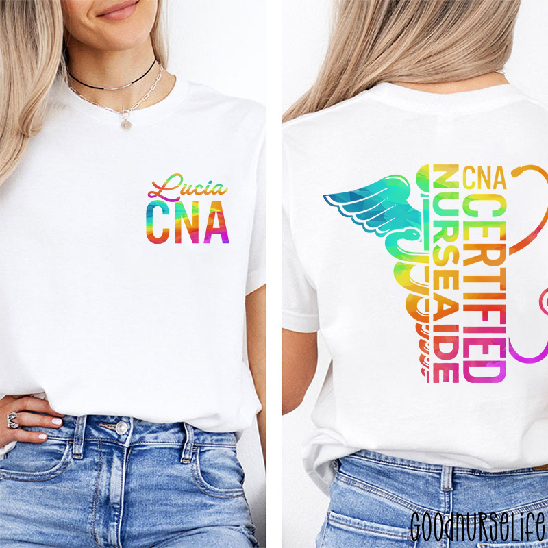 Personalized Name Certified Nurse Aide Nurse Two Sided T-Shirt