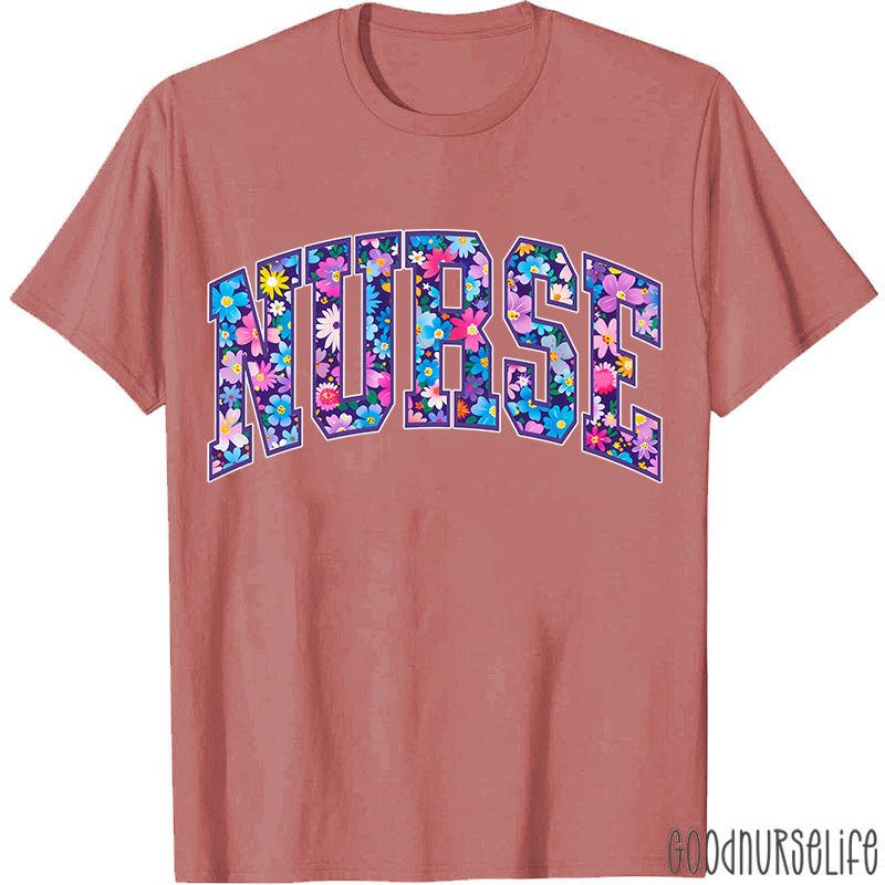 Flower Pattern Floral Nurse T-Shirt