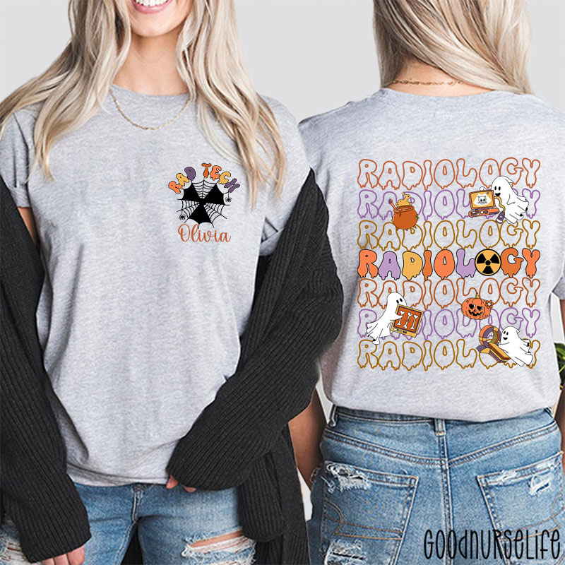 Personalized Halloween Spider Web Ghost Radiology Two Sided T-Shirt