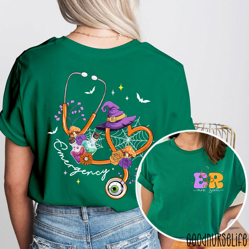 Personalized Halloween Stethoscope Emergency Two Sided T-Shirt
