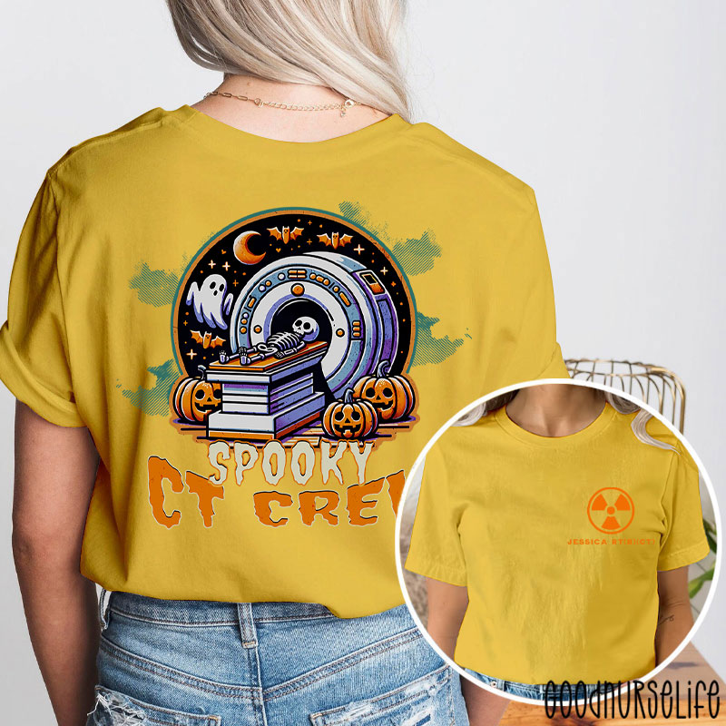 Personalized Halloween Radiology Spooky CT Crew Two Sided T-Shirt