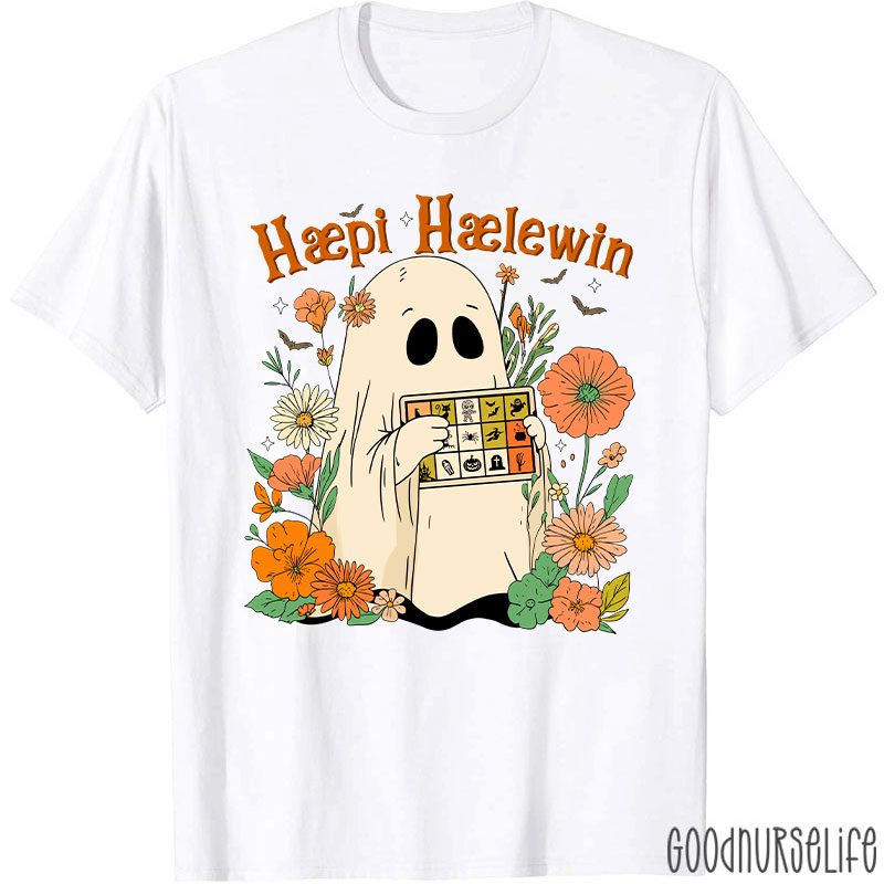 Happy Halloween Ghost With Floral T-Shirt