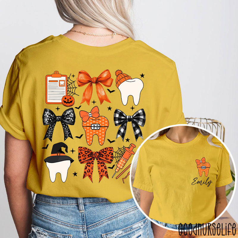 Personalized Halloween Bow Tie And Needle Two Sided T-Shirt