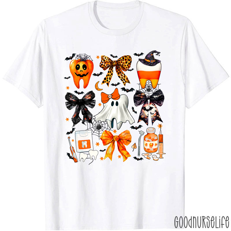 Halloween Spooky Tooth Dental And Bows T-Shirt