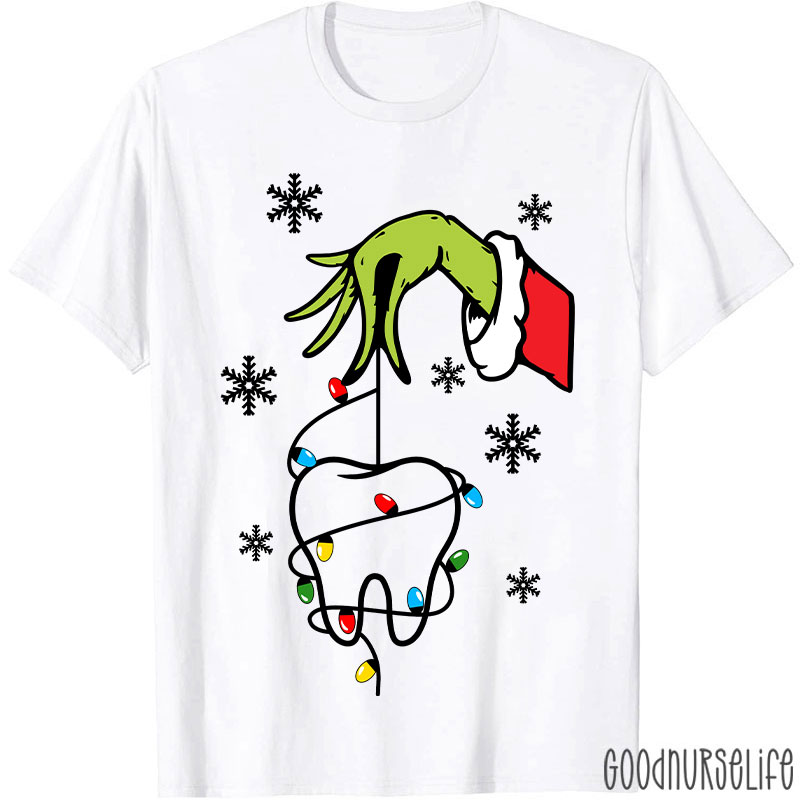 Santa Hand Holding A Tooth Take Care Of Your Teeth T-Shirt