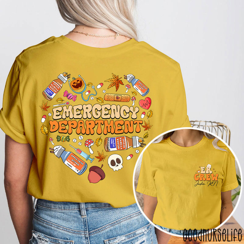 Personalized Autumn Heart Emergency Department Nurse Two Sided T-Shirt