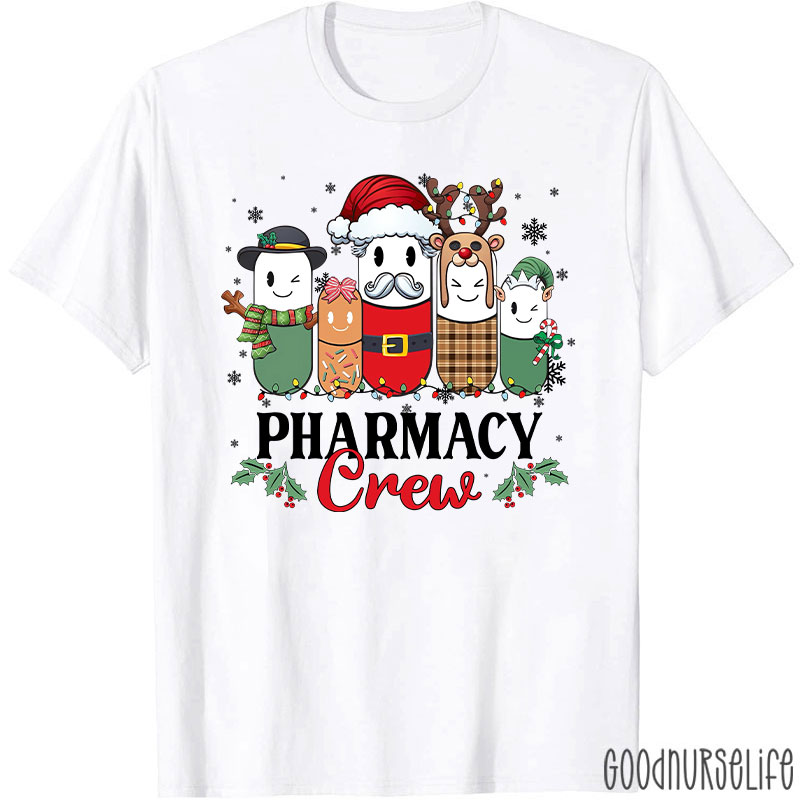 Christmas Pharmacy Crew Festive Pill Character T-Shirt