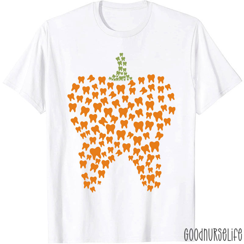 Halloween Pumpkin Typography Teeth T-Shirt