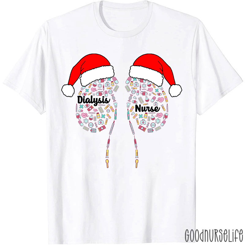 Kidney With Santa Hat Dialysis Nurse T-shirt