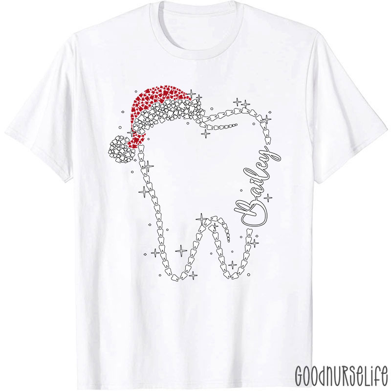 Personalized Festive Tooth Santa Hat T-Shirt