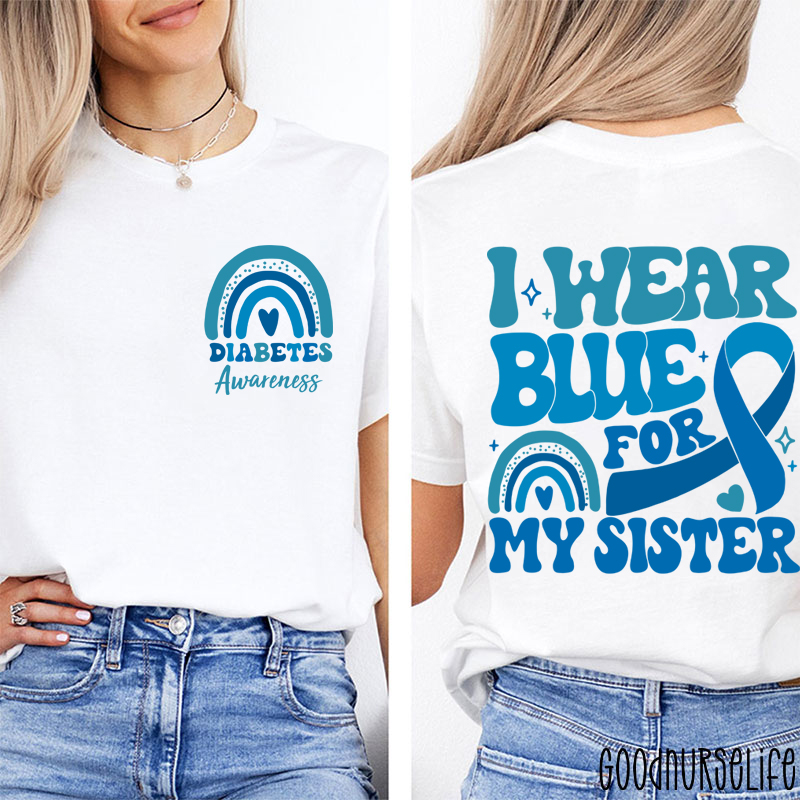 Personalized Diabetes Awareness Blue Rainbow Nurse Two Sided T-Shirt