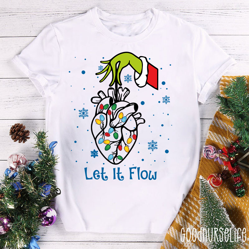 Cardiac Christmas Let It Flow Heart  Nurse T-Shirt