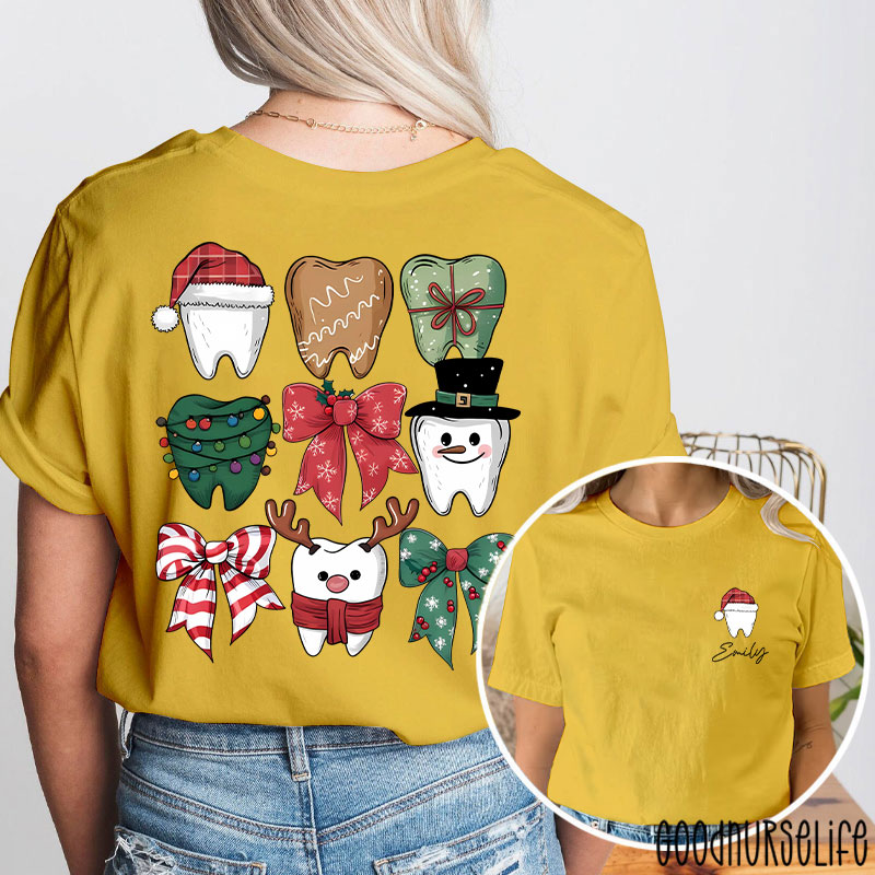 Personalized Christmas Dental Festive Tooth Nurse Two Sided T-Shirt