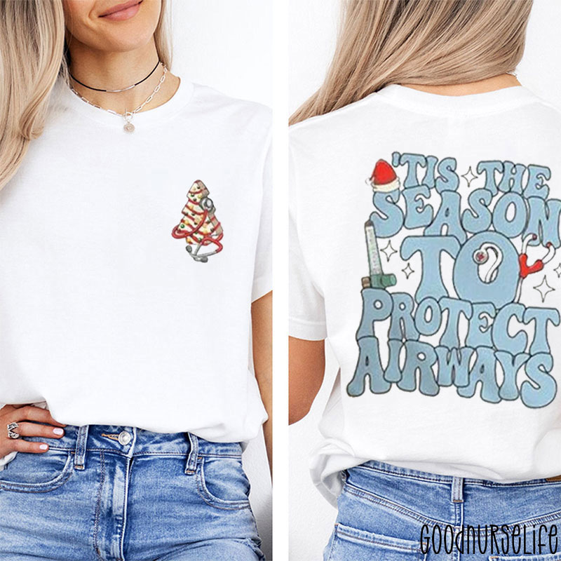 Respiratory Therapy Christmas Tis The Season To Protect Airways RT Two Sided T-Shirt