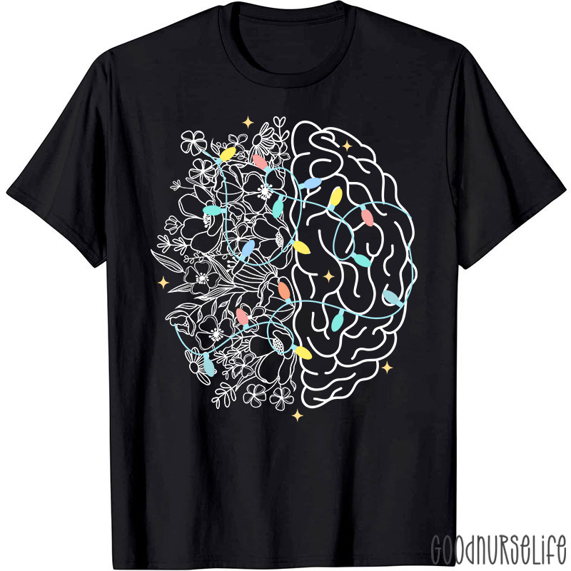 Christmas Lights Flowers And Brain Nurse T-shirt