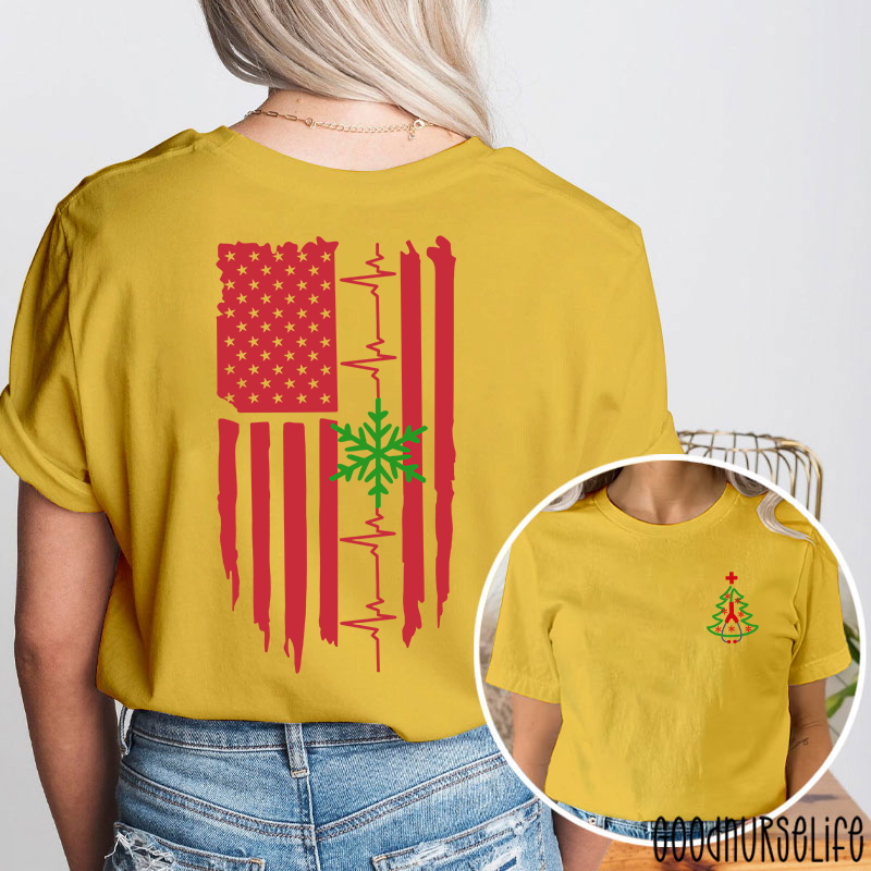 Christmas Medical American Flag Snowflake Two Sided T-Shirt