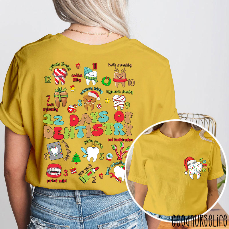 Personalized Holiday Dental 12 Days Of Dentistry Two Sided T-Shirt