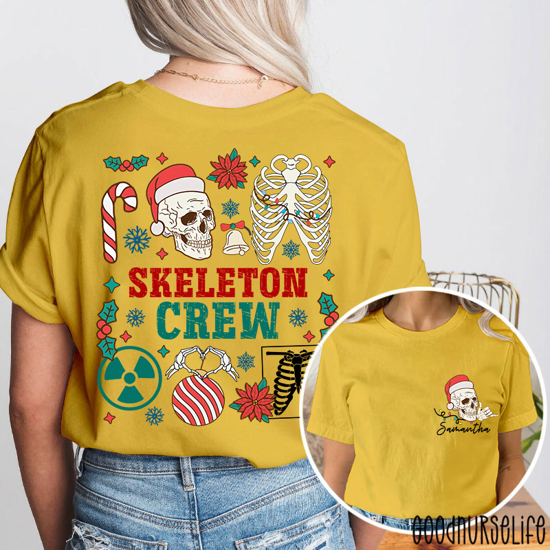 Personalized Name Skeleton Crew Radiology Two Sided T-Shirt