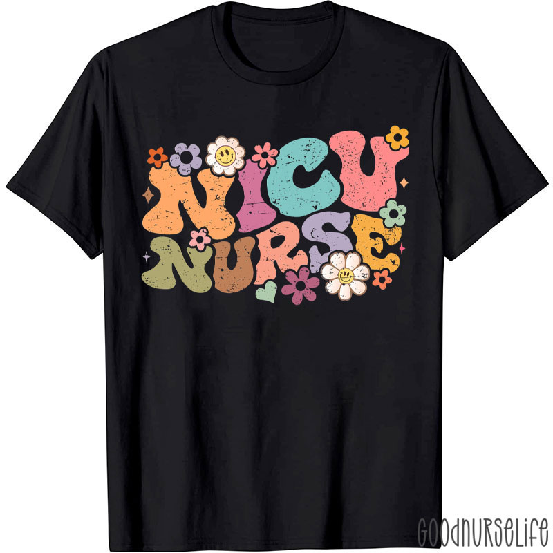 Floral NICU Nurse Neonatal Intensive Care Unit Nurse T-Shirt