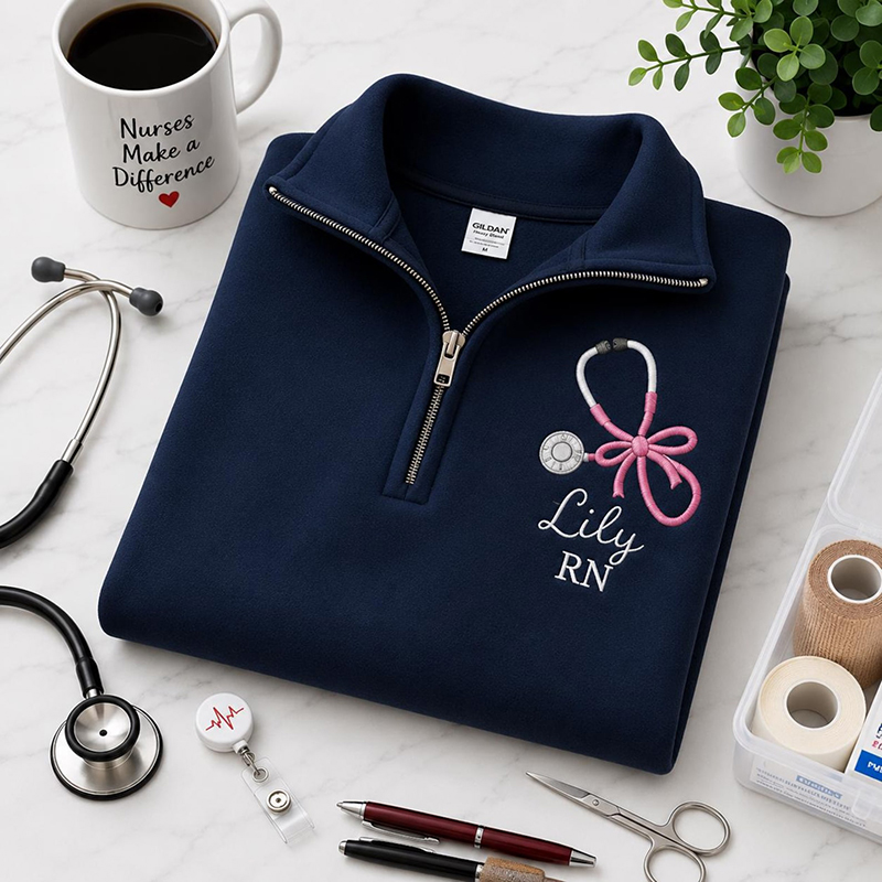 Personalized Job Title Stethoscope Bow Quarter Zip Sweatshirt