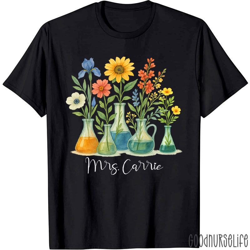 Personalized Floral Beakers Laboratory Chemistry Lab Tech T-Shirt