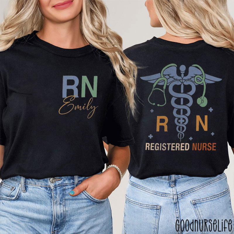 Personalized Stethoscope RN Registered Nurse Two Sided T-Shirt