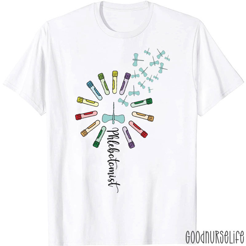Phlebotomist Nurse Dandelion Butterflies Needle Phlebotomy Nurse T-Shirt