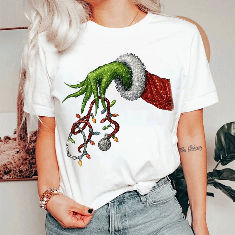 Glitter Green Hand Christmas Lights Nurse T-shirt