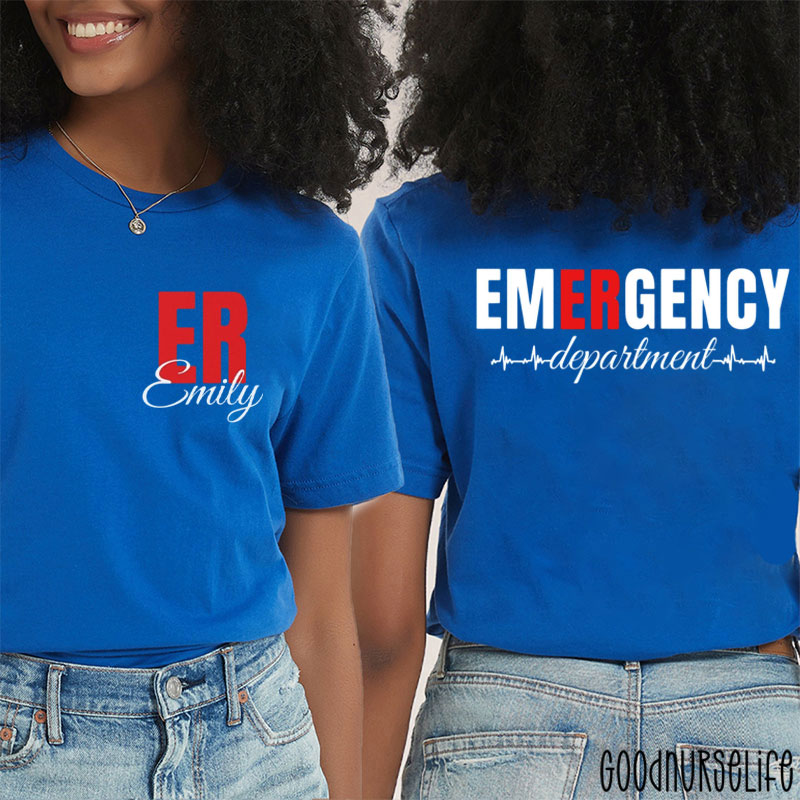 Personalized Name Emergency Department ER Nurse Two Sided T-Shirt