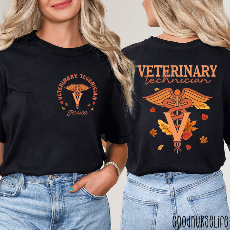 Personalized Name Veterinary Technician Nurse Two Sided T-Shirt