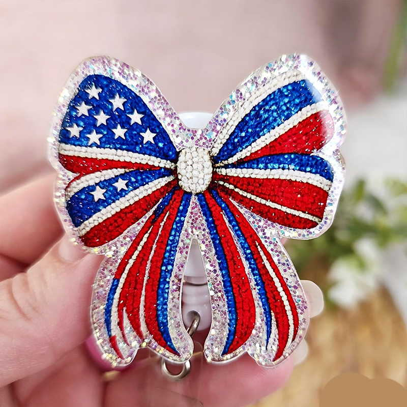 Patriotic USA Flag Coquette Bow Nurse Badge Reel