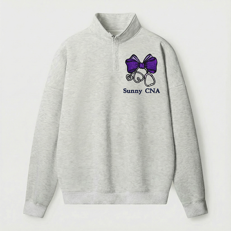 Personalized Love Heart Stethoscope Bow Quarter Zip Sweatshirt