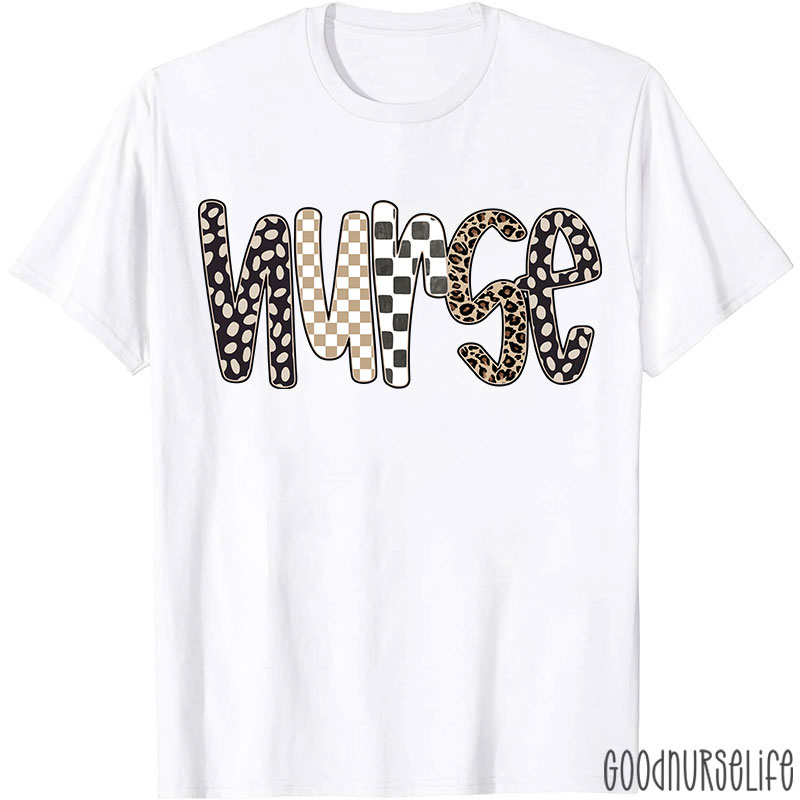 Retro Checkered And Leopard Nurse T-shirt