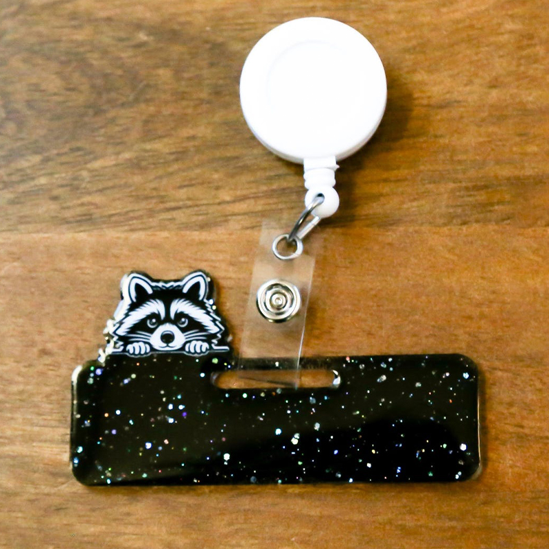 Cute Raccoon Glitter Badge Buddy